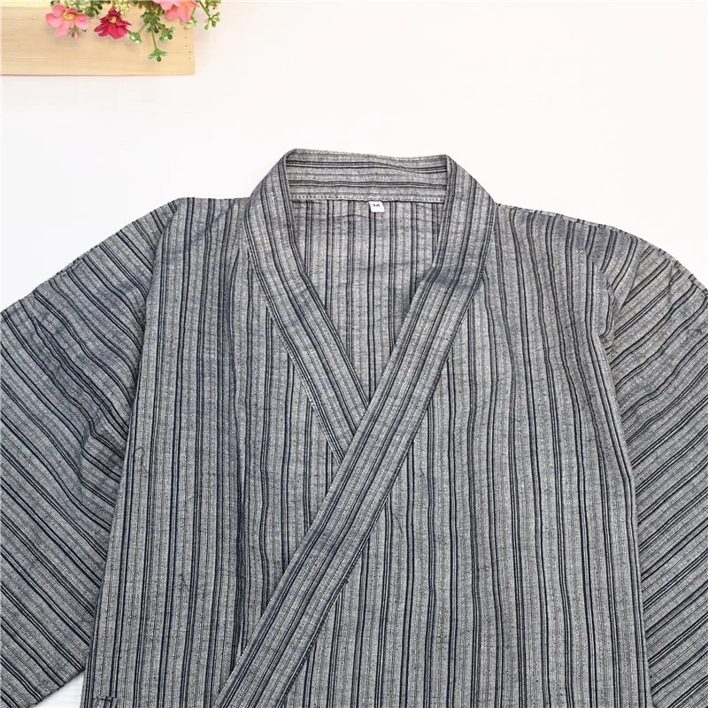 Herren kurze Kimono Baumwolle weich und bequem Sommer gestreiften Bademantel Pyjama Set