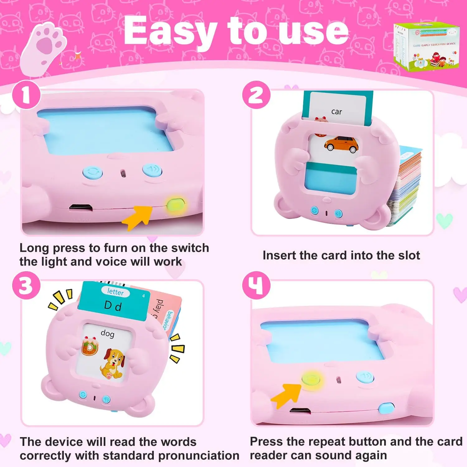 Máquina de cartões flash falantes para crianças, desenvolvimento de idiomas montessori, brinquedo educacional precoce com sons de áudio