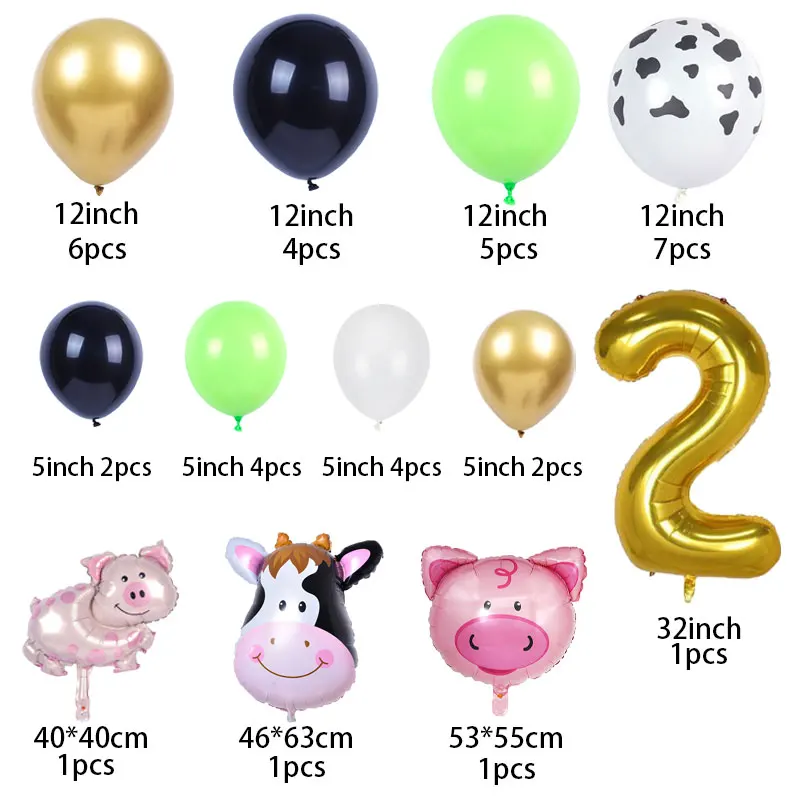 38pcs Farm Theme Birthday Party Balloons Set Cute Cow Pig Number Balloon Set Farm Party Kids 1 2 3 4th Birthday Party Decoration