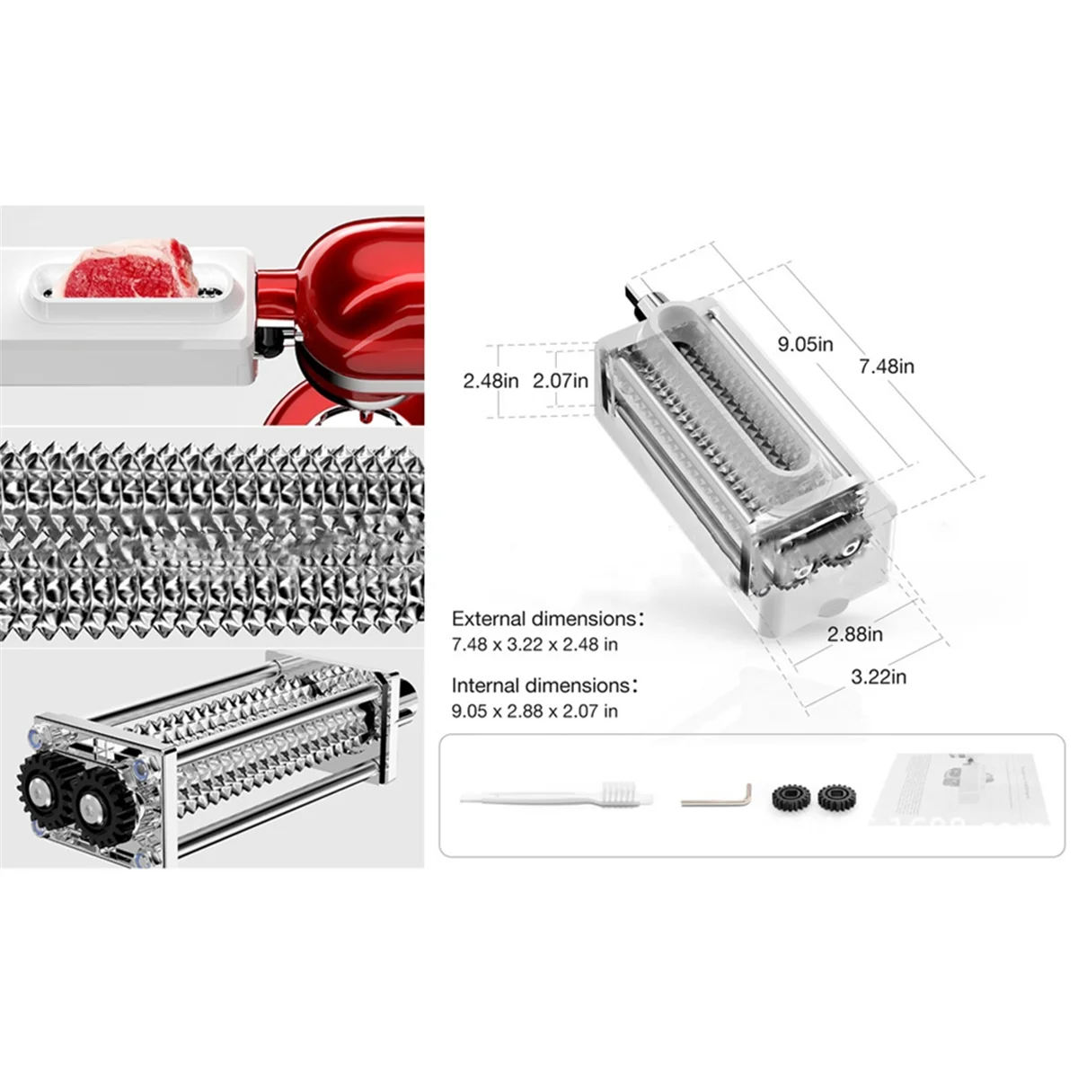 เนื้อ Tenderizer สําหรับ Kitchenaid Stand Mixer เกียร์สแตนเลสเนื้อ Tenderizer ครัวสัตว์ปีก Tenderizers สีขาว