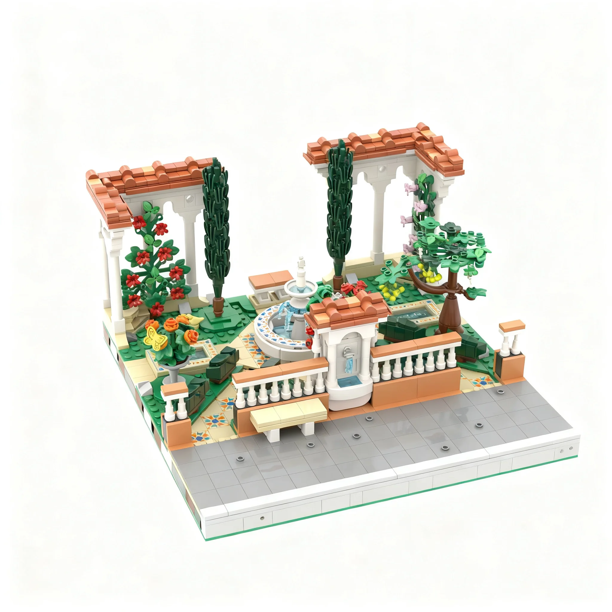 1306pcs MOC Modular Buildings Fountain Garden on MILS Model Building Blocks Christmas Gift Toy Construction DIY Hobby Project