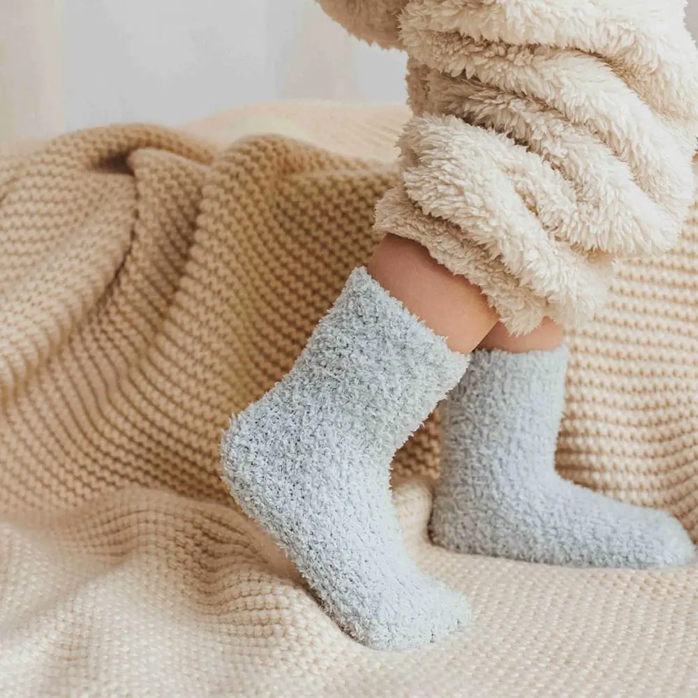 Solid Color Coral Fleece Baby Socks Thickening Korean Style Infant Learning Walk Socks Non-Slip Sole Dispense Home Sleep Socks