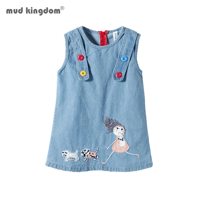 Mudkingdom Toddler Girls Denim Dress Cartoon Mouse Sleeveless Cute Vest Dress for Girl Dresses Puppy Jean Dress Kids Clothes