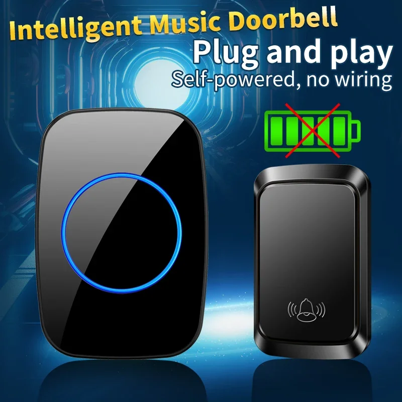 CACAZI Smart Home Outdoor Wireless Waterproof Doorbell No Battery Required Remote Control Ring Door Bell Self-powerd Door Bell