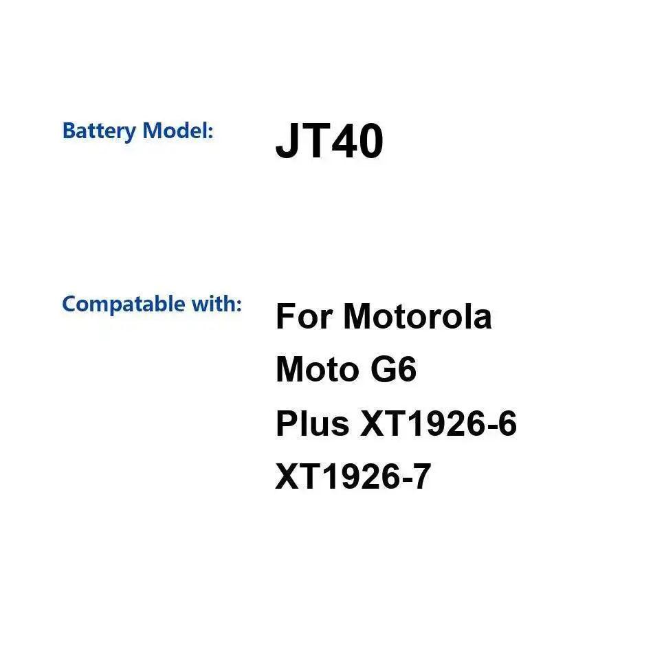 

JT40 аккумулятор мобильного телефона с быстрой зарядкой для Motorola Moto G6 Plus XT1926-6 XT1926-7 3200 мАч