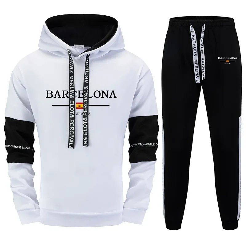 

2025 Men's Hooded Sweatshirts Sweatpants Barcelona Print Hoodies Streetwear Male Autumn Winter Daily Casual Sports Jogging Suit