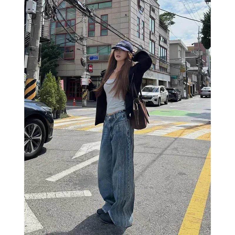Blue Gothic Baggy Y2k Emo Jeans Women Aesthetic 2000s Style Low Waist Jean Pants Vintage Harajuku Oversize Denim Trousers Autumn