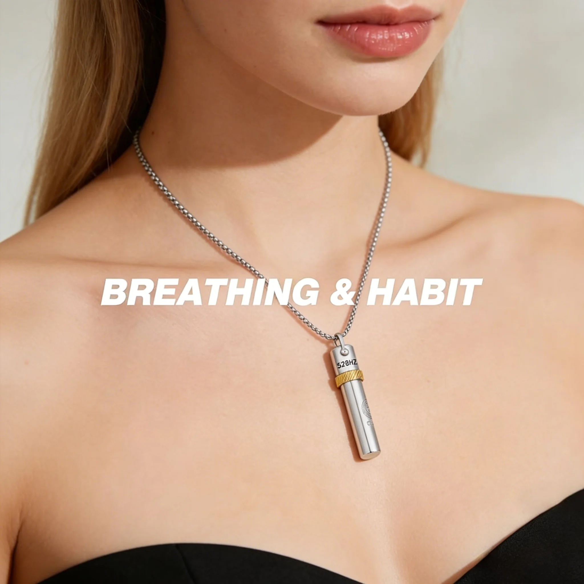 528 hz Breathing Necklace Frequency Sound Healing Meditation Mindfulness Stainless Steel Pendant Stress Relief & Natural Calm
