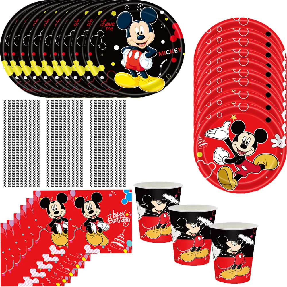 

Mickey Mouse Theme Party Banner Party 10People Disposable Plate Napkin Cup Cake Toppers for Kids Favor Flag Decoration Gifts