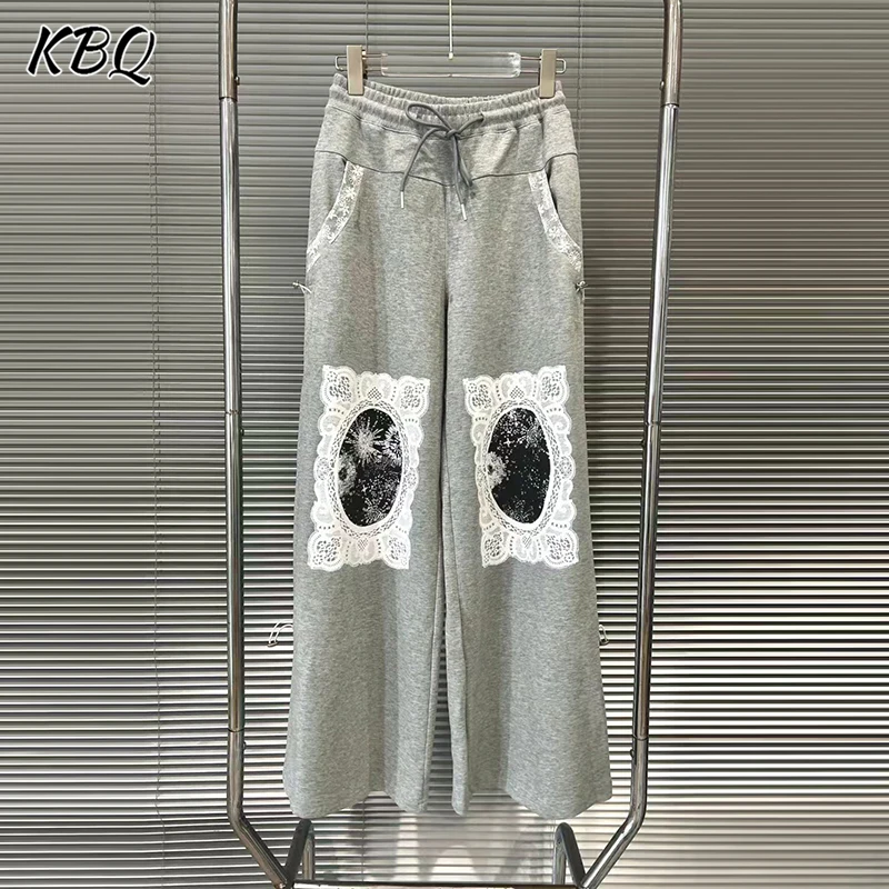 

KBQ Hit Color Spliced Pockets Loose Trouser for Women High Waist Minimalist Casual Chic Patchwork Lace Up Pants Female Fashion