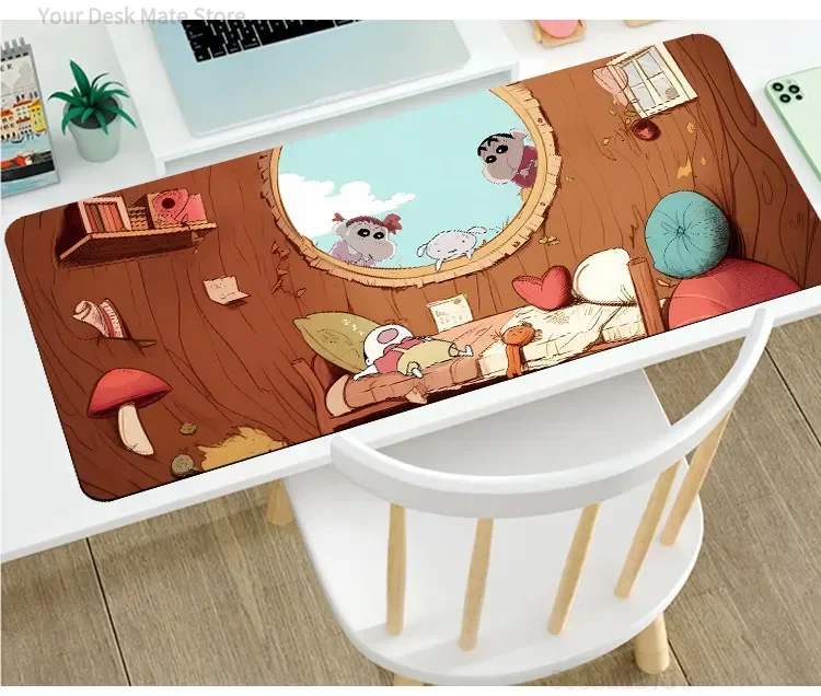 Cute Crayon Shin‑chan Tree House Scene Large Mousepad, Rubber Non‑Slip Extended Gaming Desk Mat, Waterproof Anti‑Fray Mouse Pad