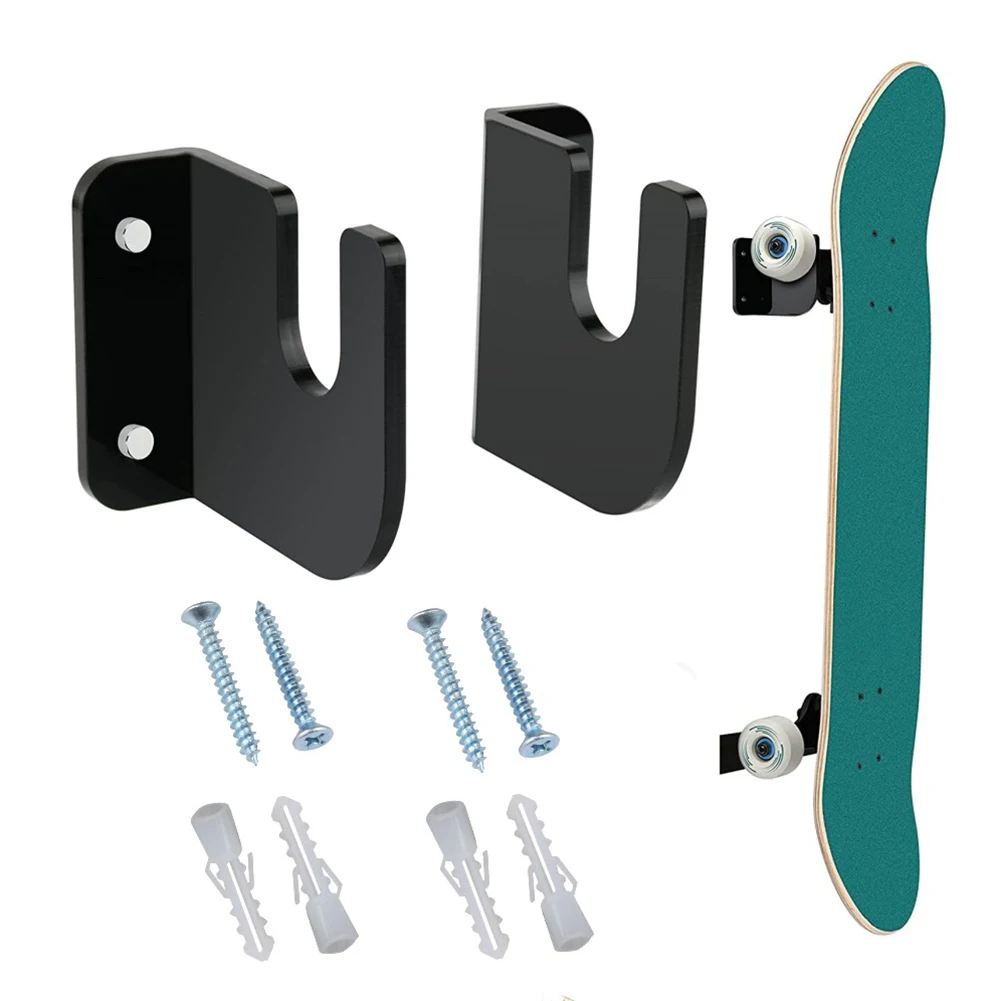 1 Pairs Skateboard Fixed Mount Acrylic Skate Board Wall Holder Decoration Easy Install Non-slip for Bedroom Store Office