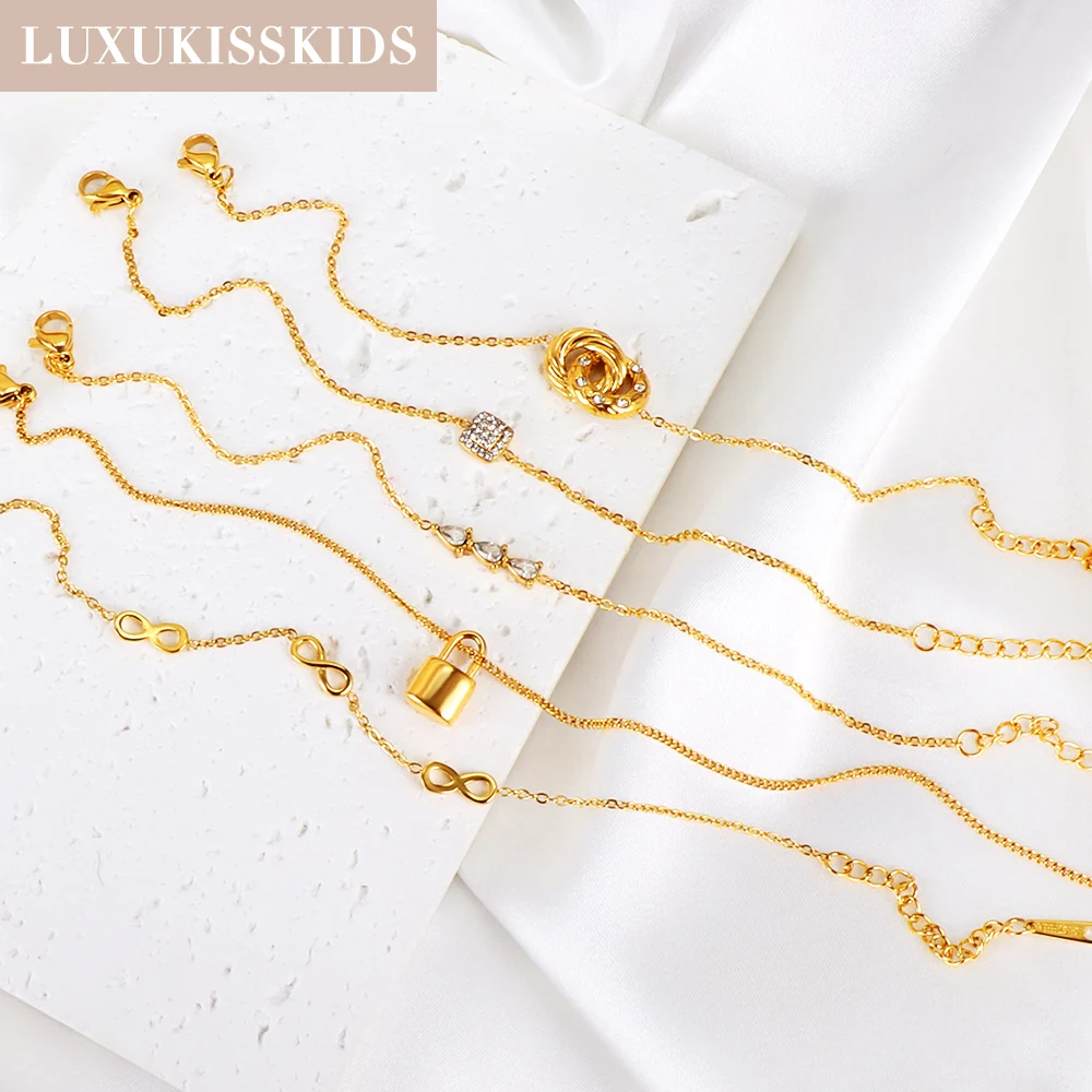 LUXUKISSKIDS Fashion Simple Woman's Stainless Steel Bracelets Big Charms Chain Bracelet 18K Gold Plated Jewelry for Gifts