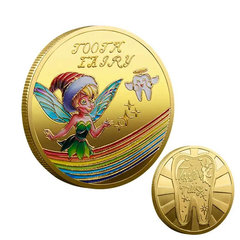 Tooth Fairy Gold Plated Commemorative Coin Creative Kids Tooth Change Gifts Physical Metal Coin Crypto Commemorative Coin