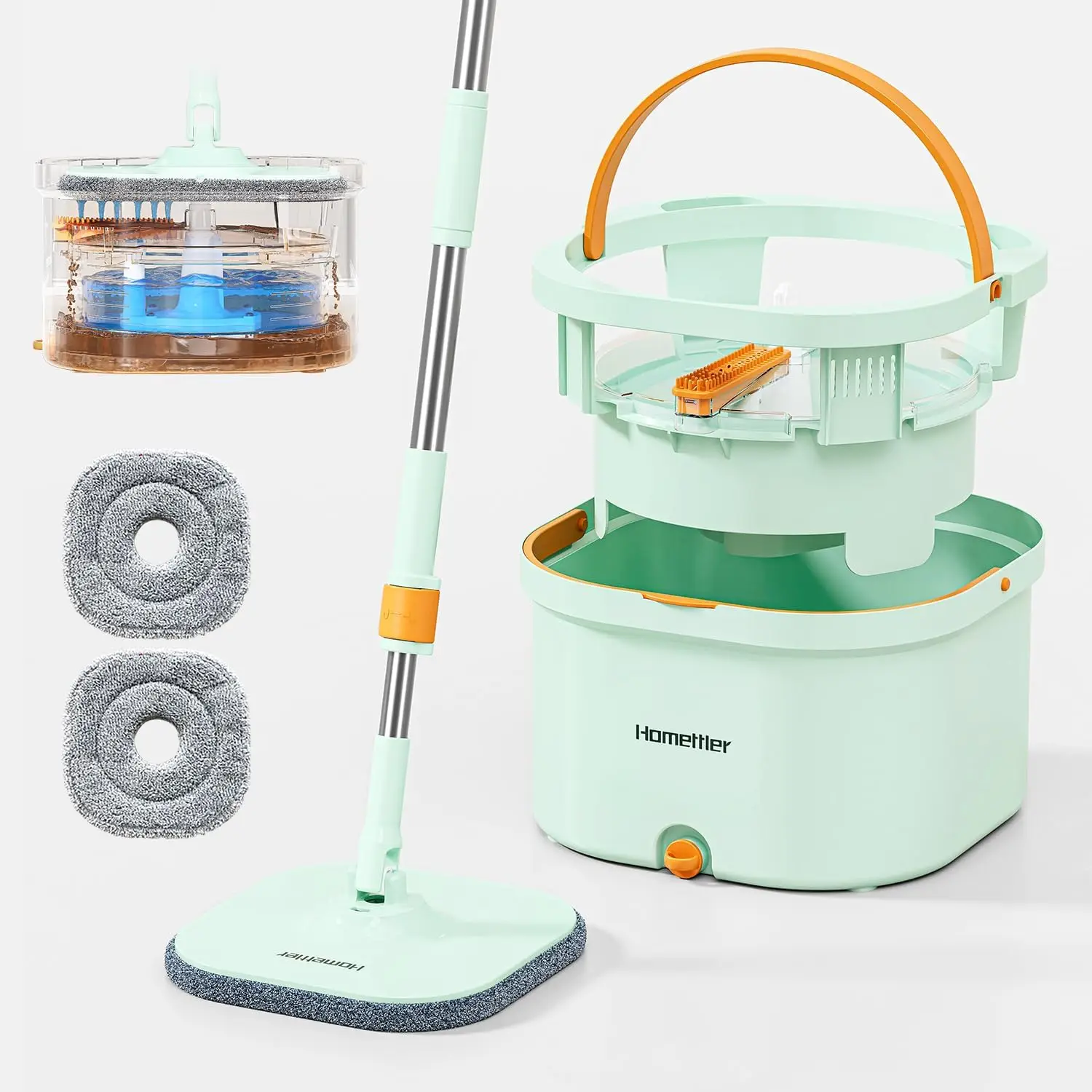 

Spin Mop and Bucket Set, True Clean Mop and Bucket System, Includes Detachable Inner Mop Bucket and 2 Replaceable Microfiber