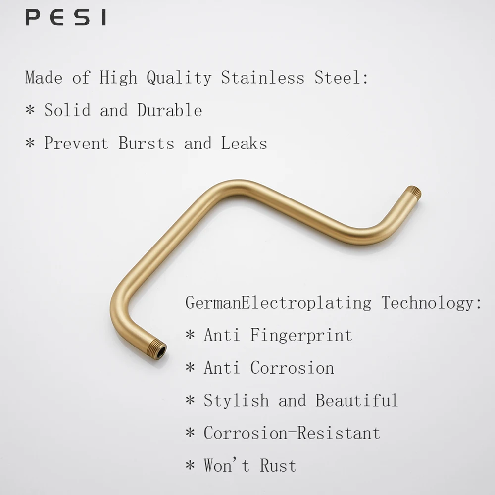 Wall Mounted  Shower Arm Extension Head Holder Stainless Stee for Elbow Bathroom Accessories  Pipe Bath Tube  Brushed Gold