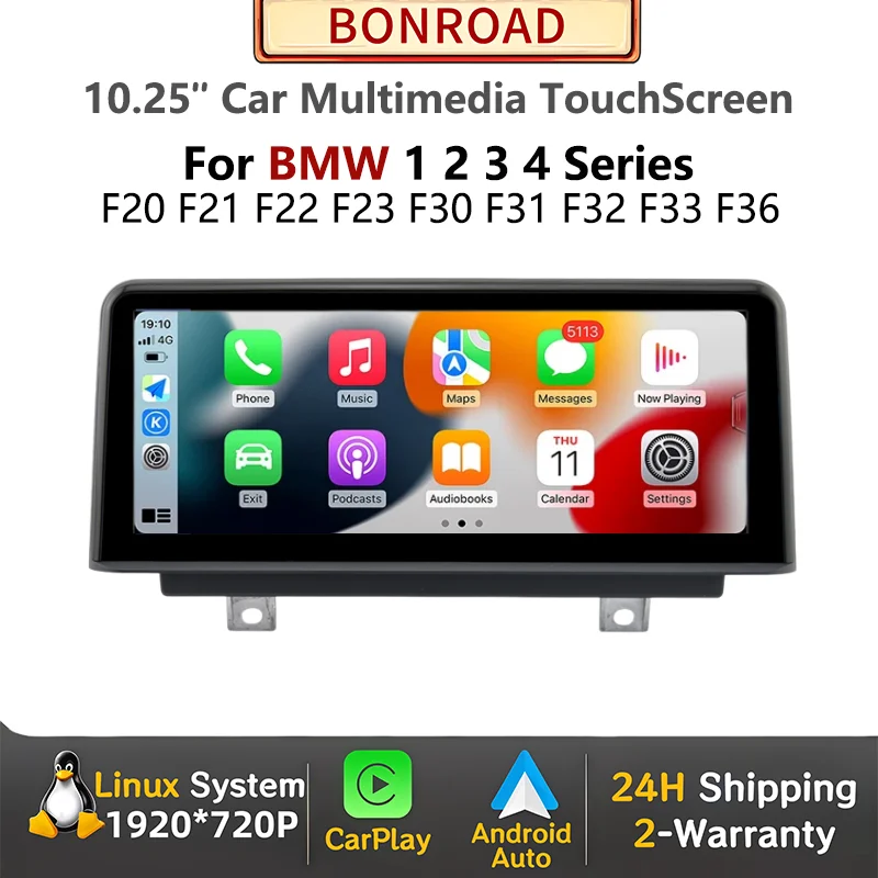 BONROAD Pantalla táctil multimedia inalámbrica CarPlay Android Auto de 10,25/12,8 pulgadas para BMW Serie 1 2 3 4 F20 F21 F23 F30 F31 F32 F33 F34 F36 NBT EVO 2011-2019 Radio estéreo para coche con navegación GPS 1