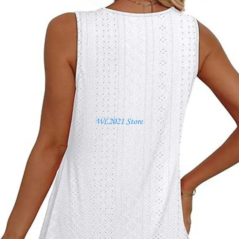 G5GC Women's Choled Babydoll Top Eyelety Vliciveless V Neck Tunics Shirt #3