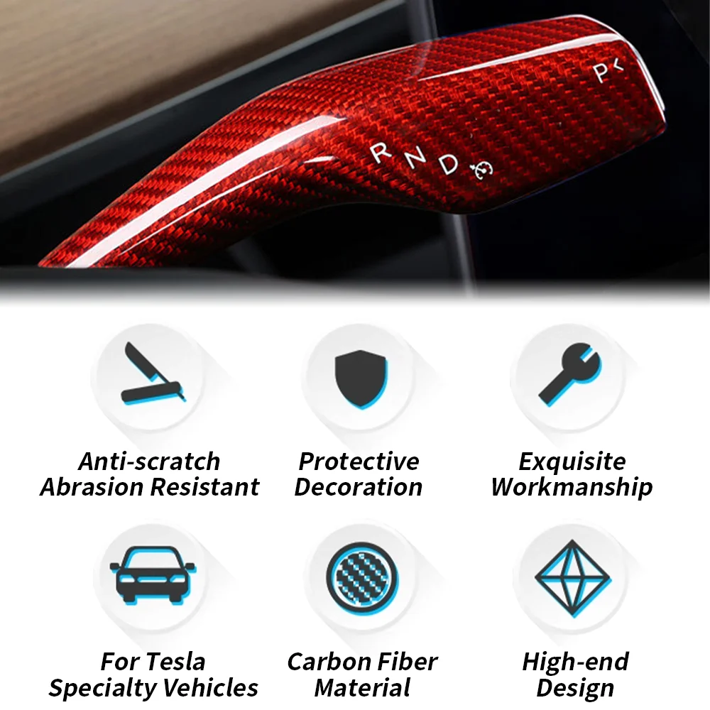 Carbon Fibre red Column Gear Shift Knob Cover For Tesla Model 3 Model Y Steering Lever Protector Interior 2019-2023 Accessories