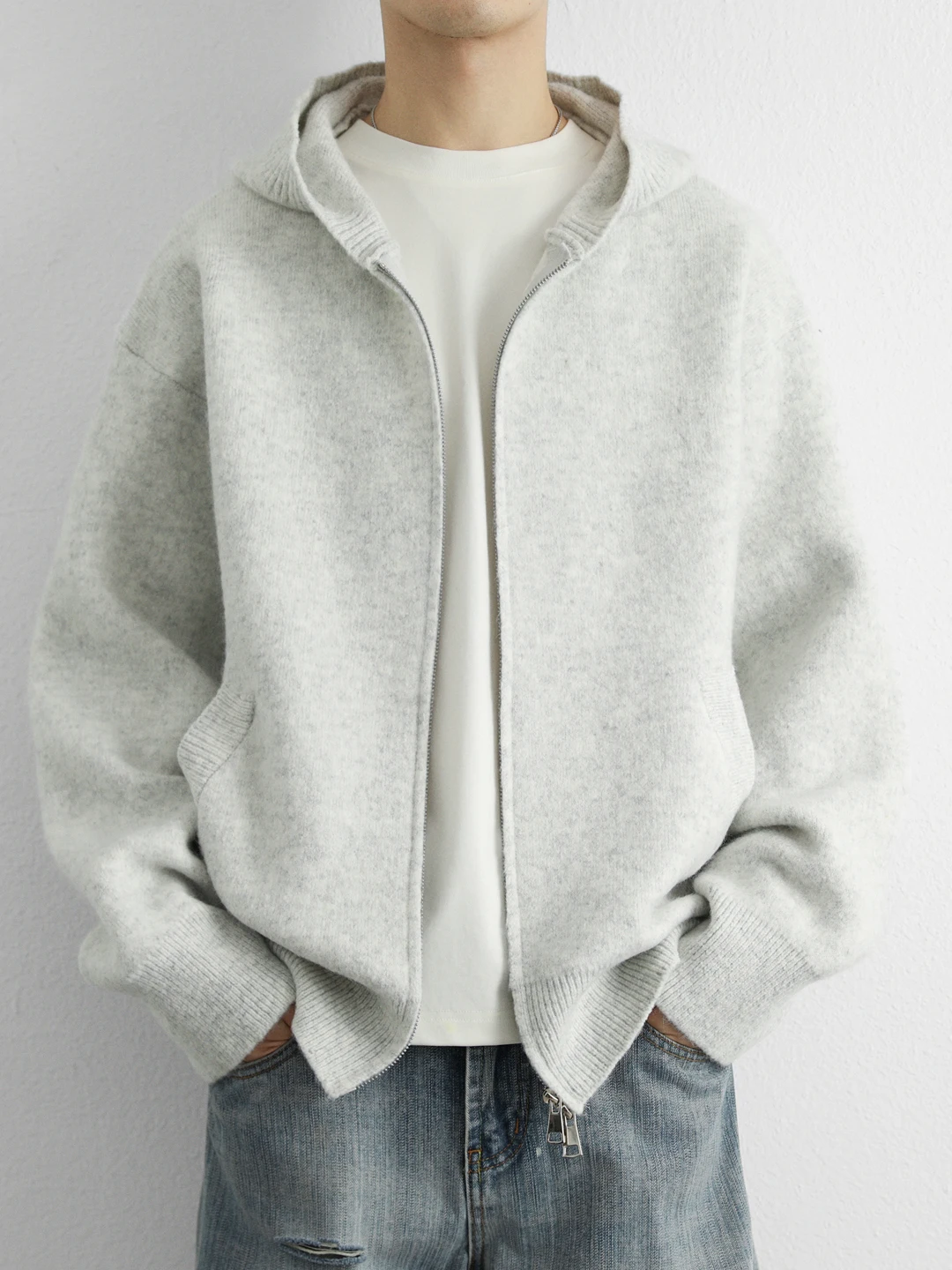 

American Sle Knitted Open Cardigan Jaet Men Spring Autumn 2025 New Lazy Sle Sweater High Sense Hooded Jaet pe M