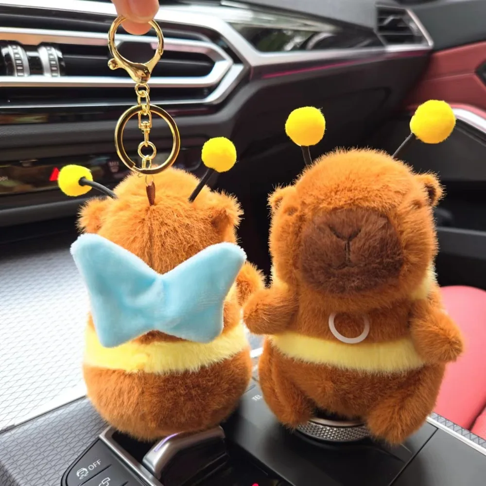 Creative Soft Capybara Key Ring Funny Pulling Rope Wing Flutter Doll Cross Dressing PP Cotton Plush Bee Pendant Daily