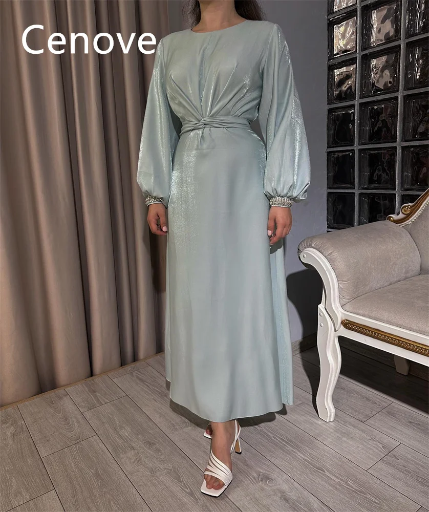 

Cenove A-Line High Neckline Prom Dress Long Sleeves With Ankle Length Evening Summer Elegant Party Dress For Women2023