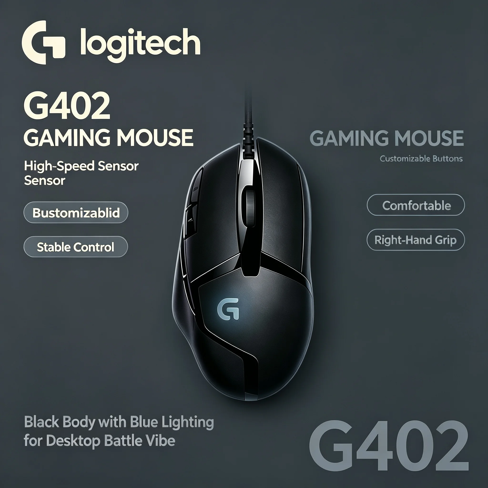 Original Logitech G402 Hyperion Fury Ergonomic Gaming Mouse Wired RGB 8 Programmable Keys For Game Player