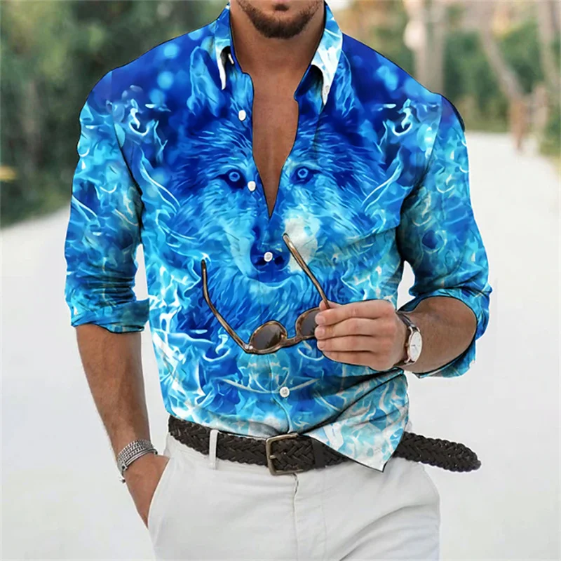 Men's shirts with personalized pattern printed lapel long sleeves large size daily business casual comfortable long sleeves