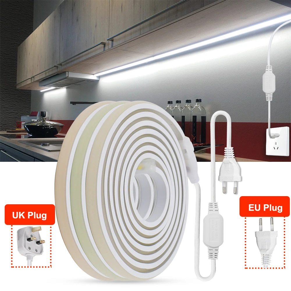 COB LED Lights Strip Waterproof 220V 288 LEDs/M Neon LED Strip Flexible Ribbon Tape for Kitchen Outdoor Garden Bedroom Lighting