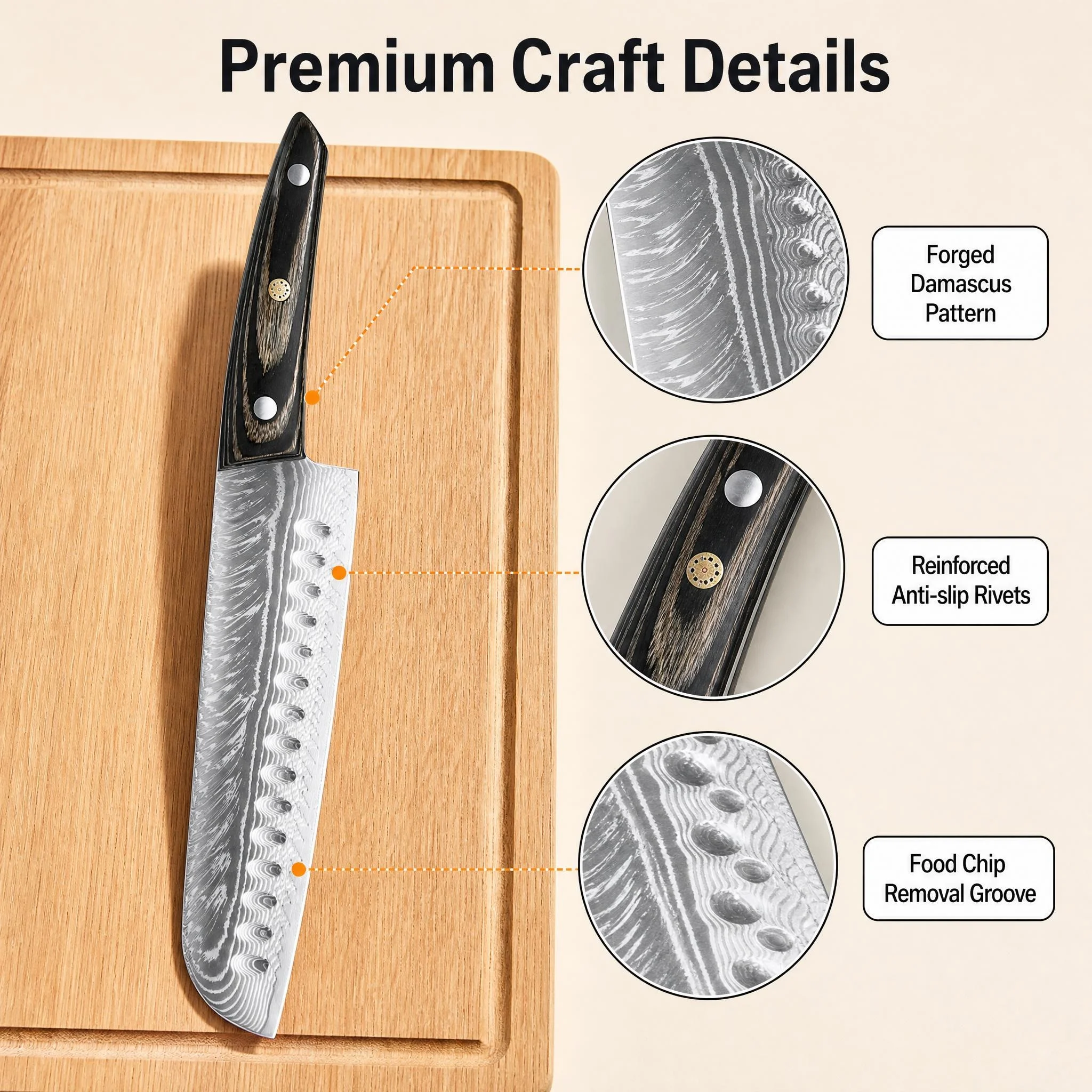 Genuine Damascus steel kitchen knife, kitchen cooking accessories meat and fruit slicing knife, solid wood handle Japanese knife