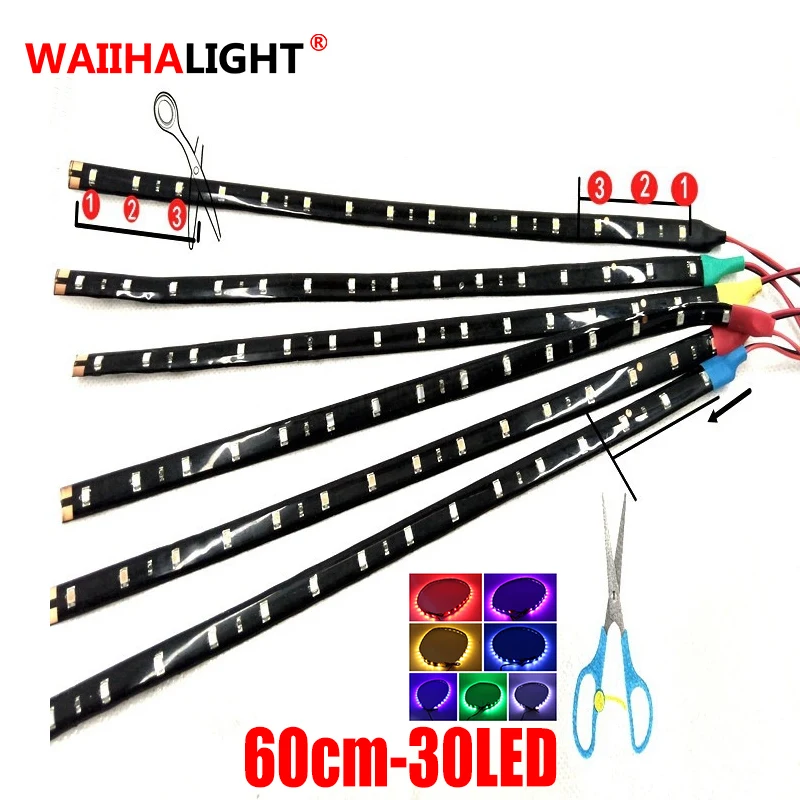 1Pcs 60cm LED Strip Auto Interior Car Styling Lights Waterproof Flexible Motorcycle Bicycle Motors Flexible Strip Light 12V