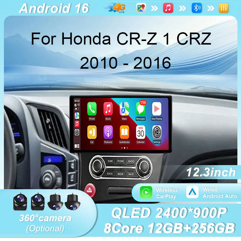 For Honda CR‑Z 1 CRZ 2010‑2016 Multimedia Player 12.3
