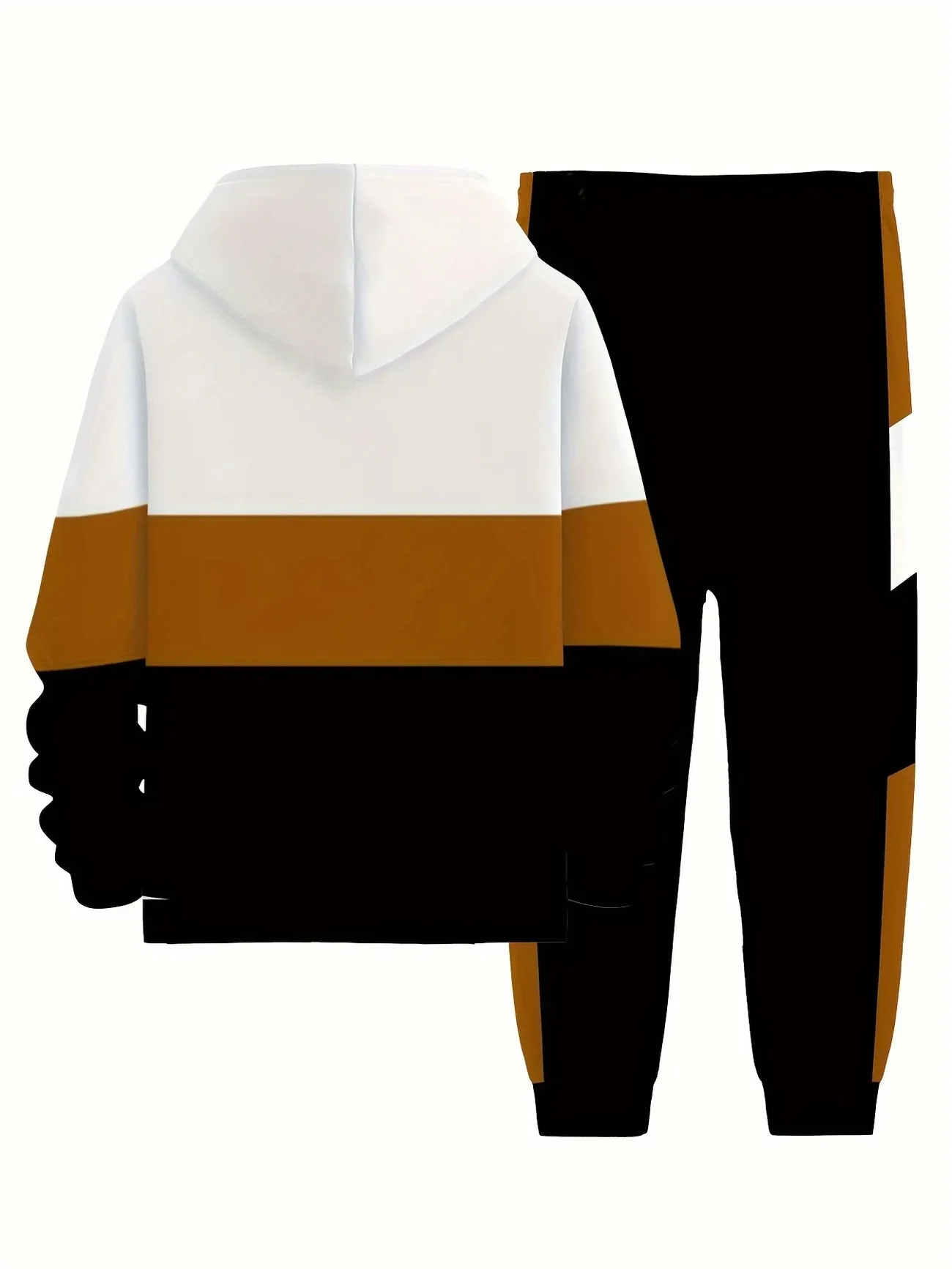 طقم سويت شيرت رجالي بأكمام طويلة وقلنسوة ومطبوع متباين مكون من قطعتين وسراويل رياضية غير رسمية مناسبة لفصل الربيع والخريف