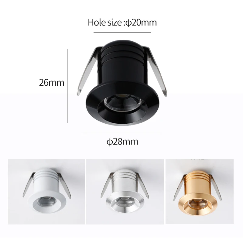 1W COB LED Mini Strahler 220V Schrankleuchte Schwarz Weiß Silber Gold Oberfläche Aluminium Schnittloch 20mm