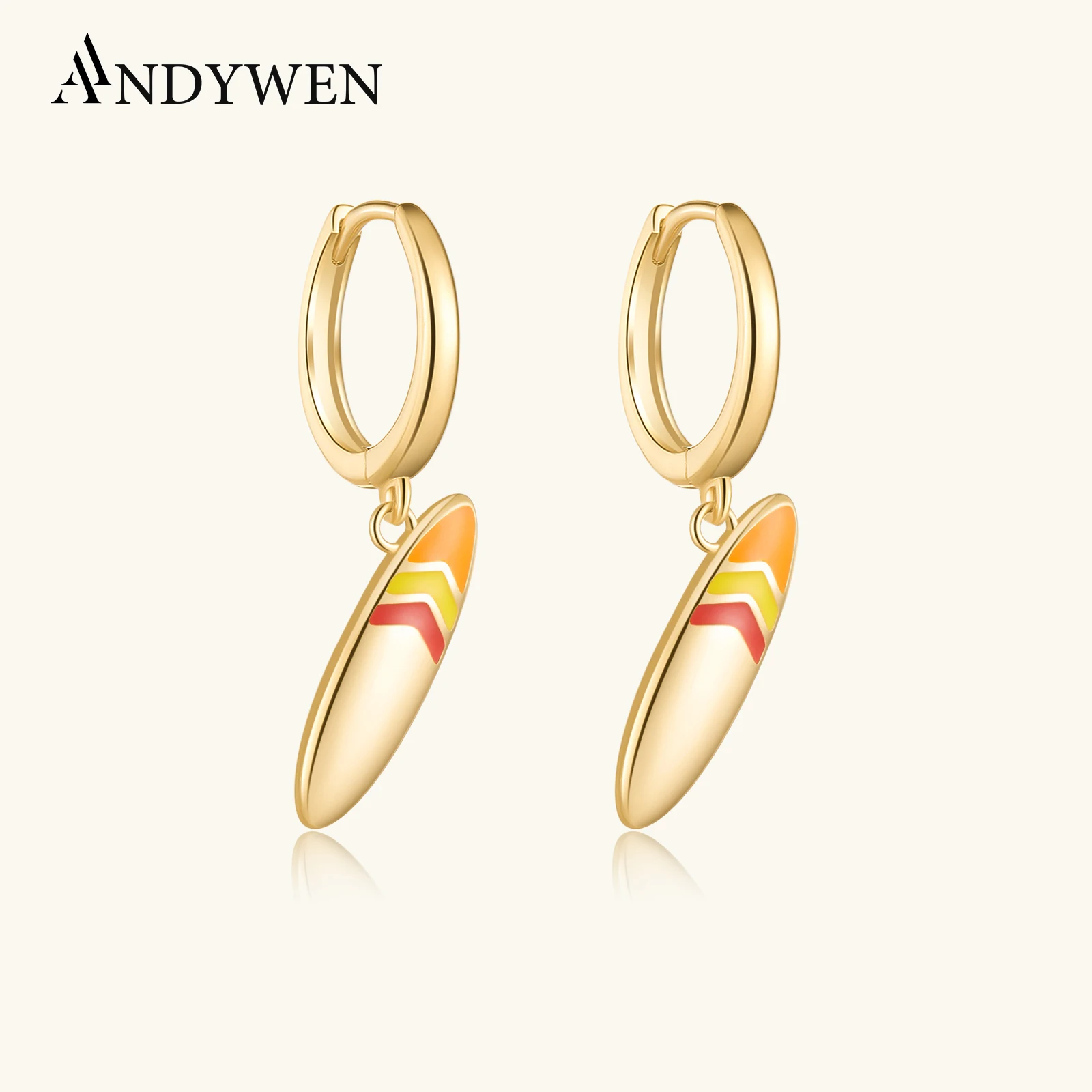 

ANDYWEN 925 Sterling Silver 8.5mm Enamel Yellow Skateboard Pendientes Piercing Drop Earring 2026 Rock Punk Luxury Jewelry