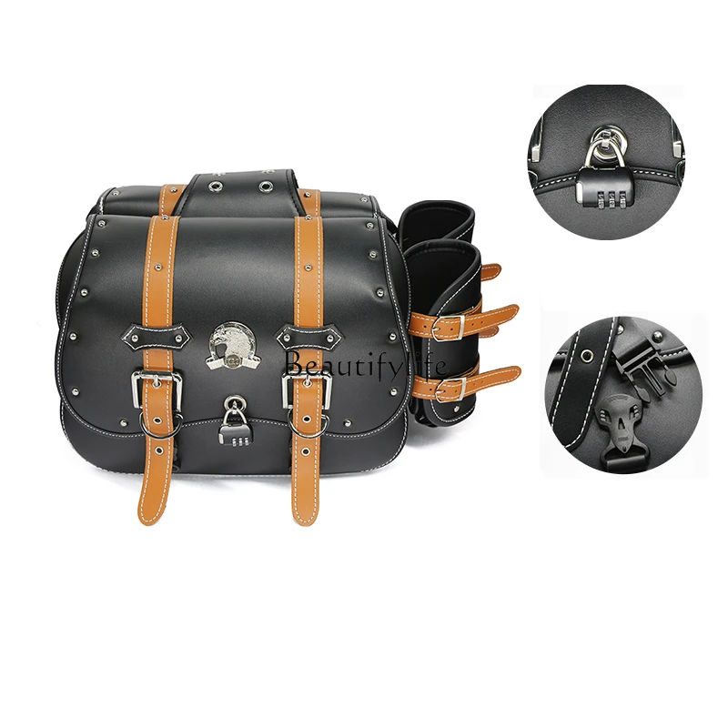 

Retro Motorcycle Side Bag Scooter Pannier Bag Side Box Pannier Bag Waterproof with Lock