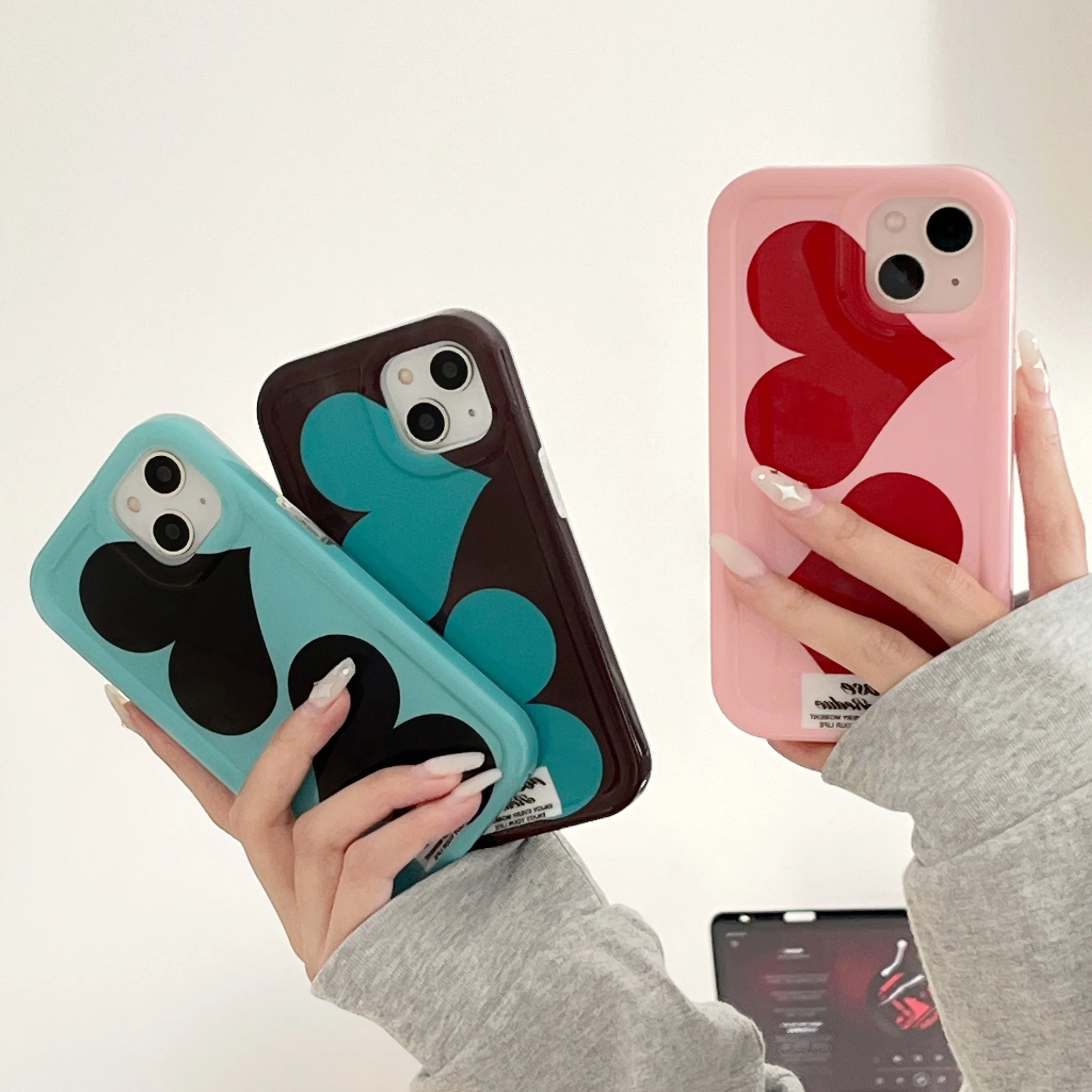Korean INS Rose Pink Double Hearts Fashion Chic Case for iPhone 15 14 13 Pro Max Plus Back Phone Cover for 12 11 Pro Max Capa