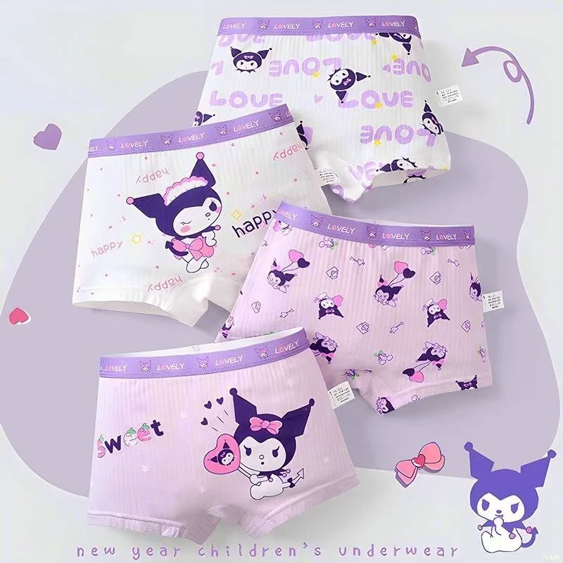 4 Packs of Sanrio Melody Kuromi Series Children's Underwear, Pure Cotton Class A Boxers