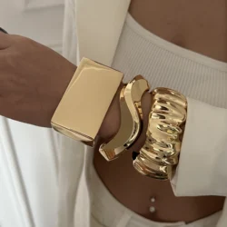 Punk Hip Hop Cuff Wide Geometric Metal Bangles For Women Unisex Vintage Gold Color Wrist Jewelry Steampunk Bracelet Pulseras