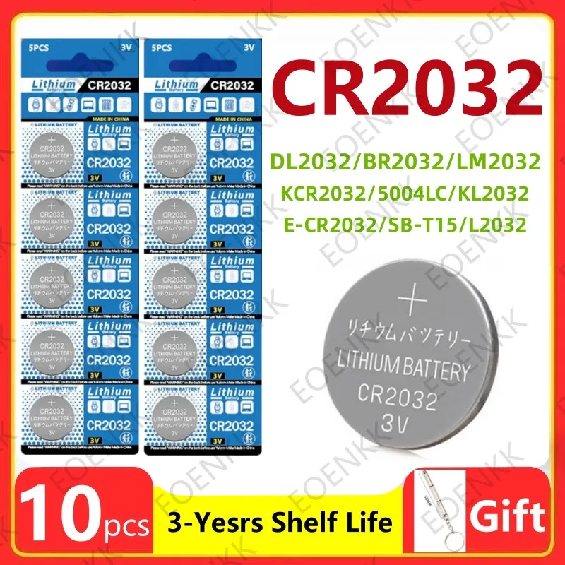 Lithium Coin Cell Battery, Relógio, Brinquedos, Eletrônica, Chave do carro, Baterias Botão, Longa Duração, 3V, 200mAh, CR2032, 5004LC, CR 2032, 10Pcs