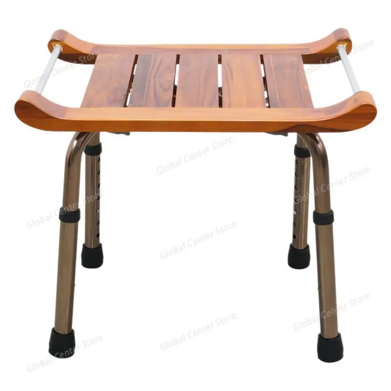 

Bath Chair Stool with Handles Wooden SPA Bathroom Teak Portable Non-slip Shower Adjustable Feet Barber Height Bar Bathing