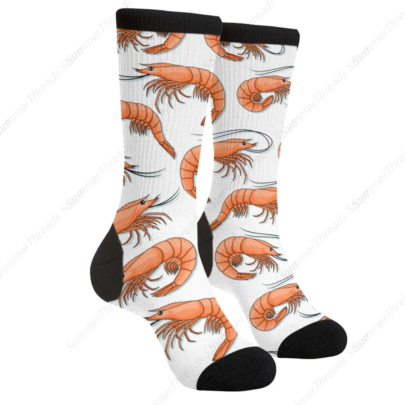 Shrimp Stuffed Animal Crawfish Red Cooked Boiled Lobster Ocean Casual Unisex Novelty Fun Crew Socks Fashion Comfortable