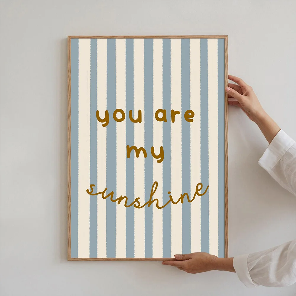 1pc Unframed Scandinavian Blue Striped You Art My Sunshine Wall Art Poster Canvas Print Positive Nursery Quote Decor Painting