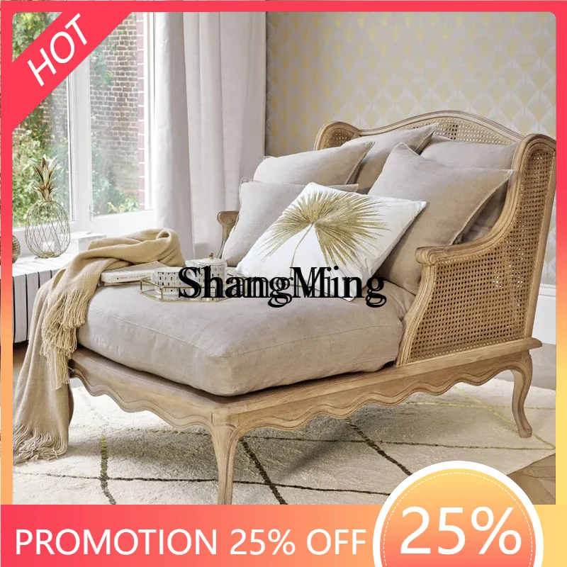 

FG good-looking retro solid wood sofa carved rattan art chair living room bedroom sofa