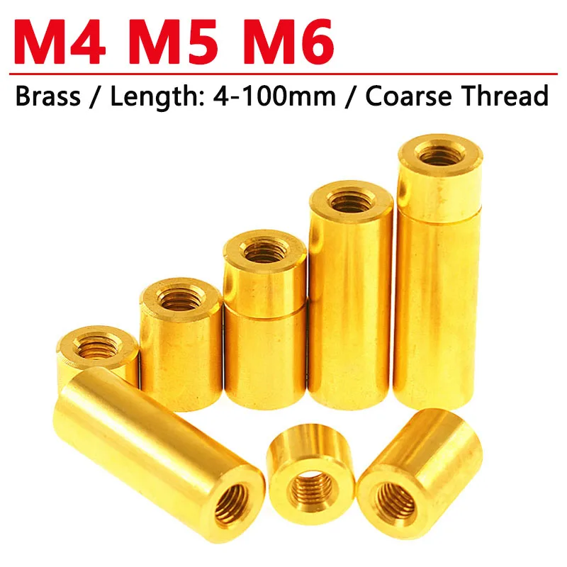 1/4pcs M4 M5 M6 Round Brass Standoff Spacer Stud Spacing Screw Thumb Nut Female Thread Double Pass Hollow Pillars Length 4-100mm