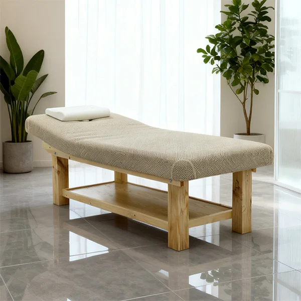 

Solid Wood Massage Bed, 190x80x67cm Professional Spa Table, Thai PU Leather Beauty Facial Bed with Wooden Base, Salon Furniture