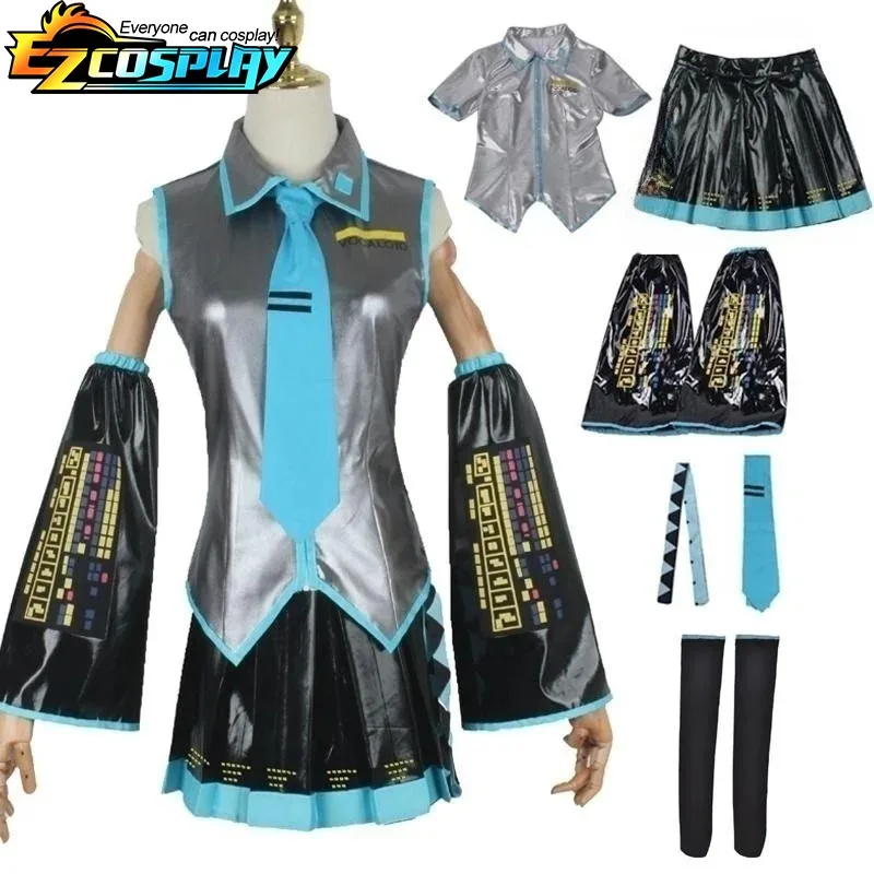 2025年12月-ボーカロイド-ウィッグ-日本-ミディ丈ワンピース-初心者向け-フューチャーミク-コスプレ-女性-ハロウィン-レディースコスチューム-フルセット