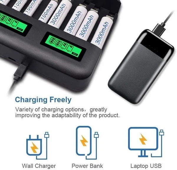 

8 Slots USB Smart LCD Display for Aa Aaa Rechargeable Batteries Multiple Safety Protection