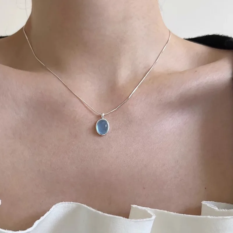 

PANJBJ 925 Sterling Silver Moonstone Necklace for Women Girl Individuality Geometric Simple Jewelry Birthday Gift Dropshipping