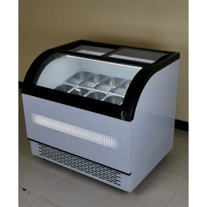LED Light Horizontal Ice Cream Display Case With Laser Lettering Glass Open Door Refrigerator Cooler Fog Removal Function